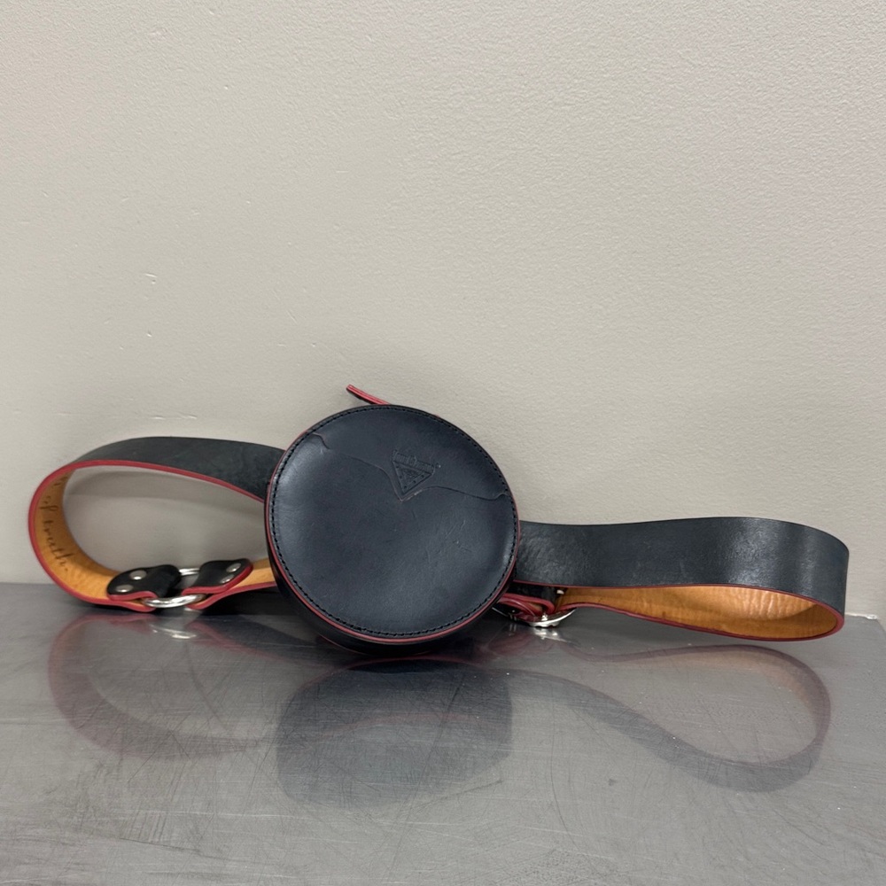 Black and Tan John Fluevog Round Leather Beaufort Belt Bag